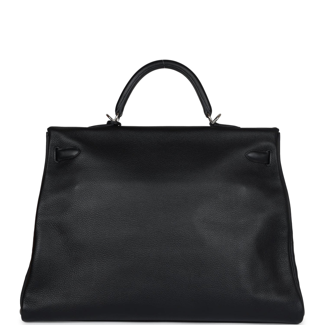 New Hermes Kelly Voyage 50 Black Evercolor Palladium Hardware