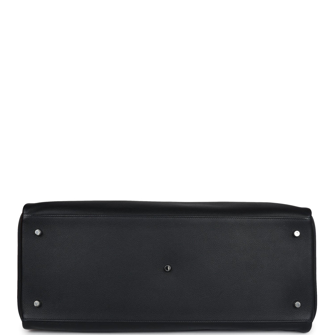 Hermes Kelly Voyage 50 Black Evercolor Palladium Hardware