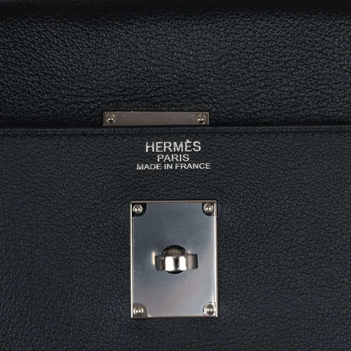 New Hermes Kelly Voyage 50 Black Evercolor Palladium Hardware