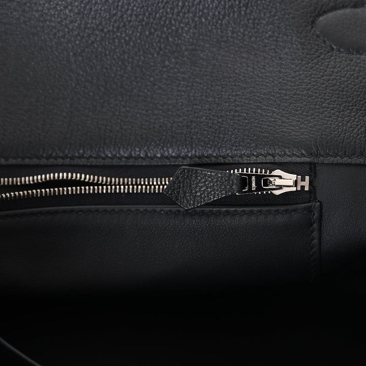 New Hermes Kelly Voyage 50 Black Evercolor Palladium Hardware