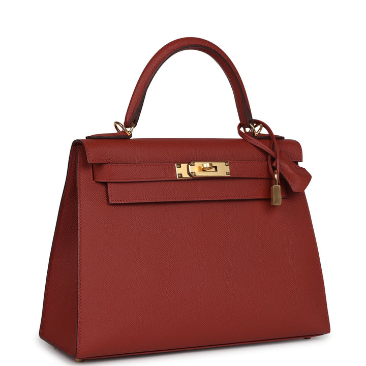 Hermes Kelly Sellier 28 Rouge Venitien Epsom Gold Hardware
