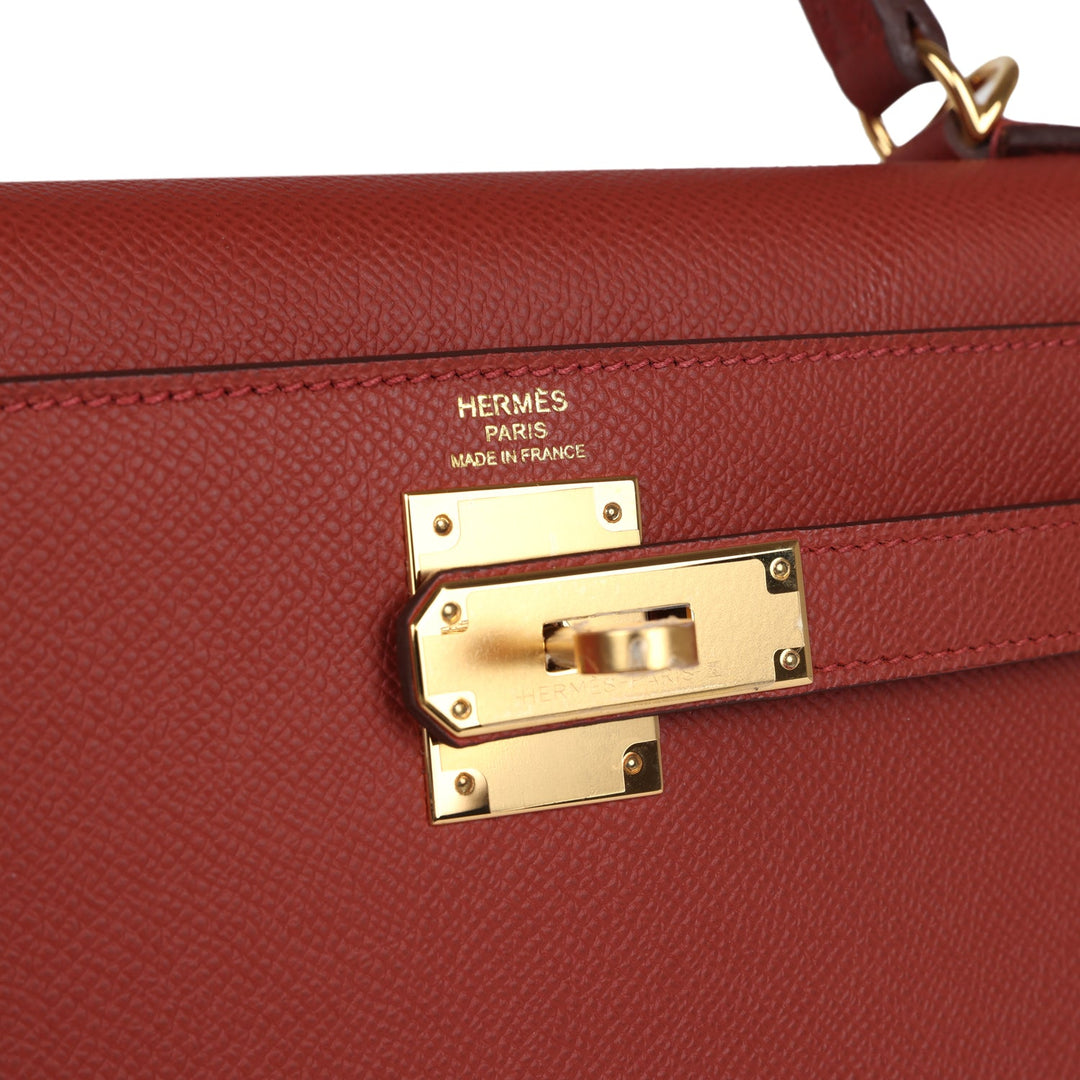 Hermes Kelly Sellier 28 Rouge Venitien Epsom Gold Hardware
