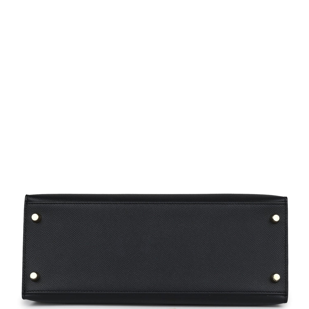 New Hermes Kelly Sellier 28 Black Epsom Gold Hardware