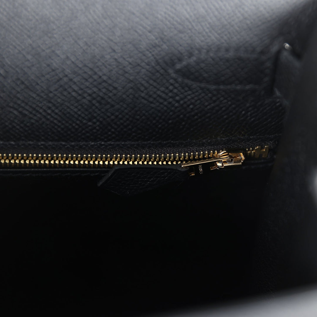 New Hermes Kelly Sellier 28 Black Epsom Gold Hardware