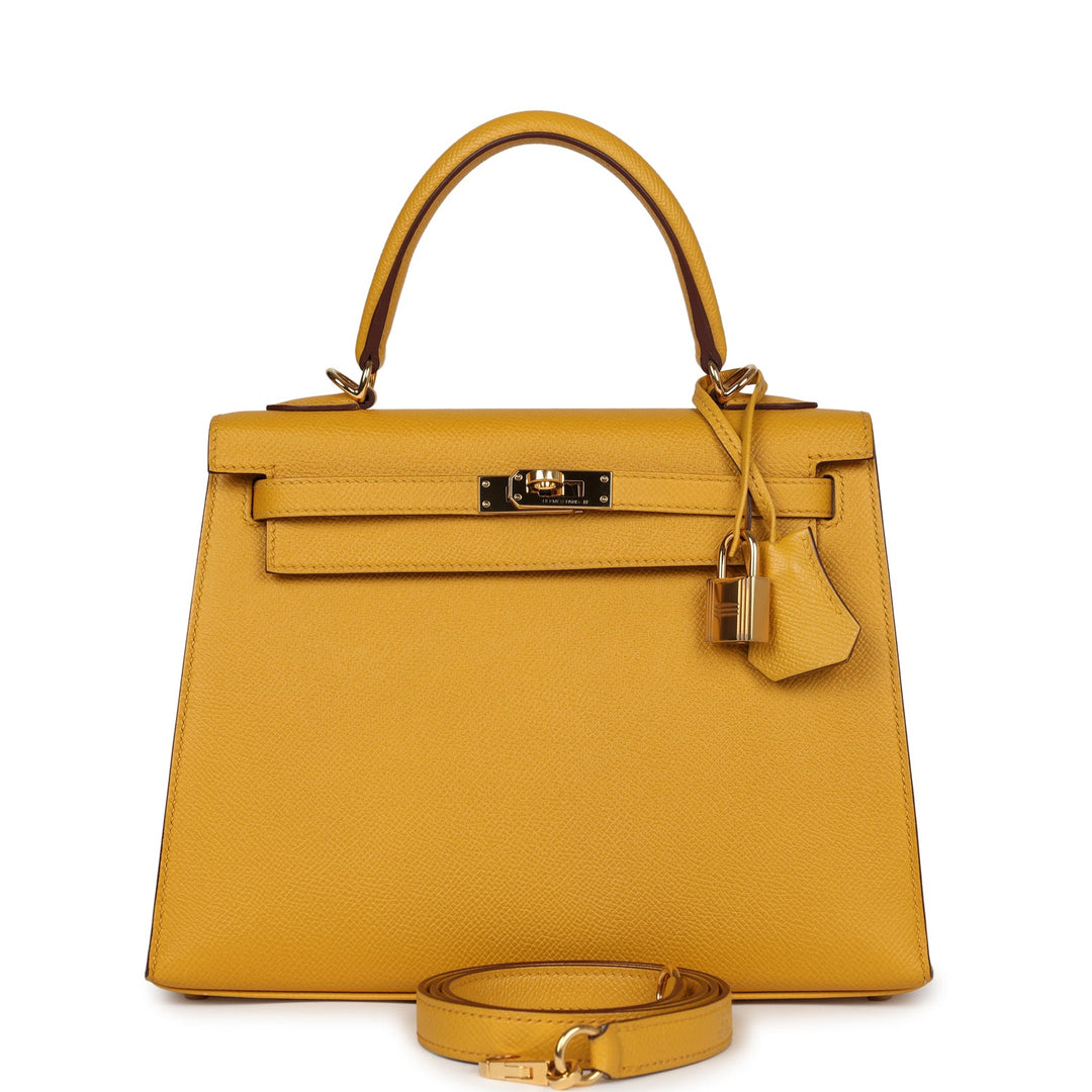 Hermes Kelly Sellier 25 Jaune Ambre Epsom Gold Hardware