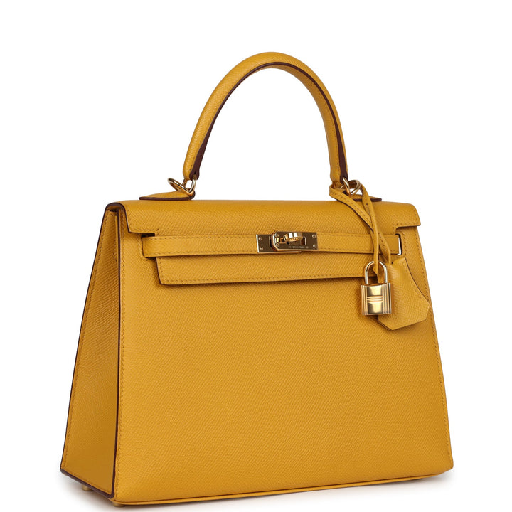 Hermes Kelly Sellier 25 Jaune Ambre Epsom Gold Hardware