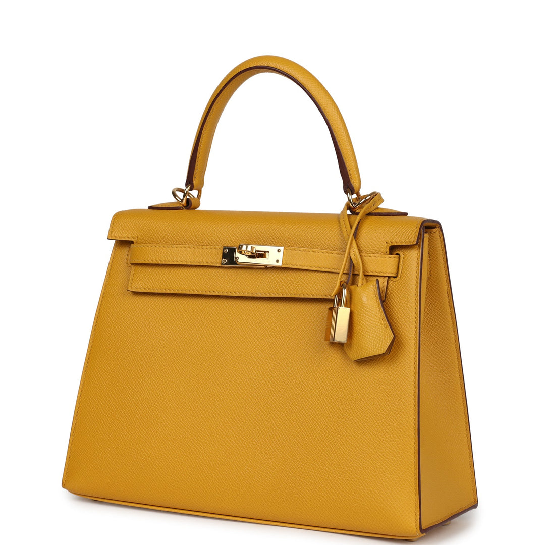 Hermes Kelly Sellier 25 Jaune Ambre Epsom Gold Hardware