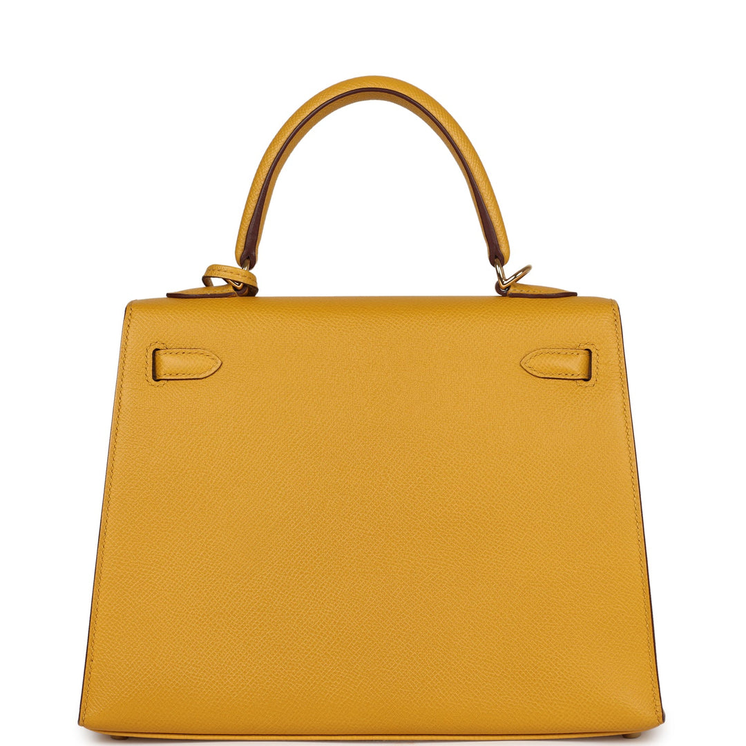 Hermes Kelly Sellier 25 Jaune Ambre Epsom Gold Hardware