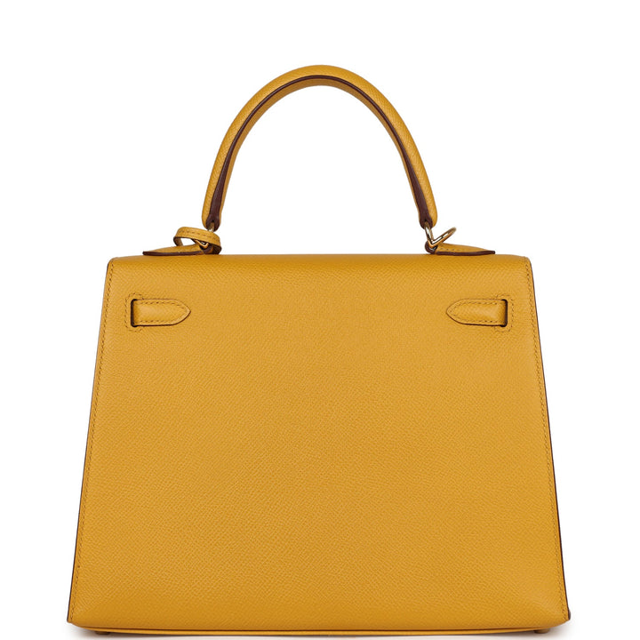 Hermes Kelly Sellier 25 Jaune Ambre Epsom Gold Hardware