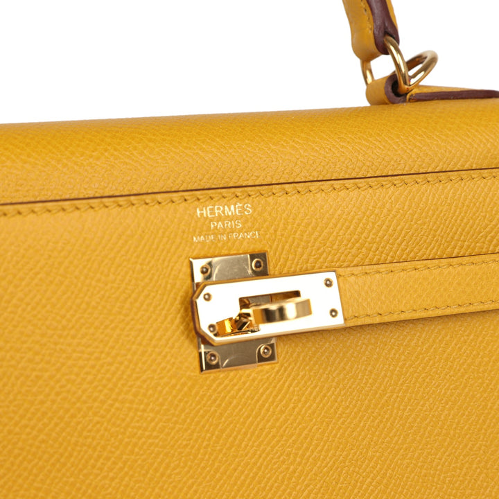 Hermes Kelly Sellier 25 Jaune Ambre Epsom Gold Hardware