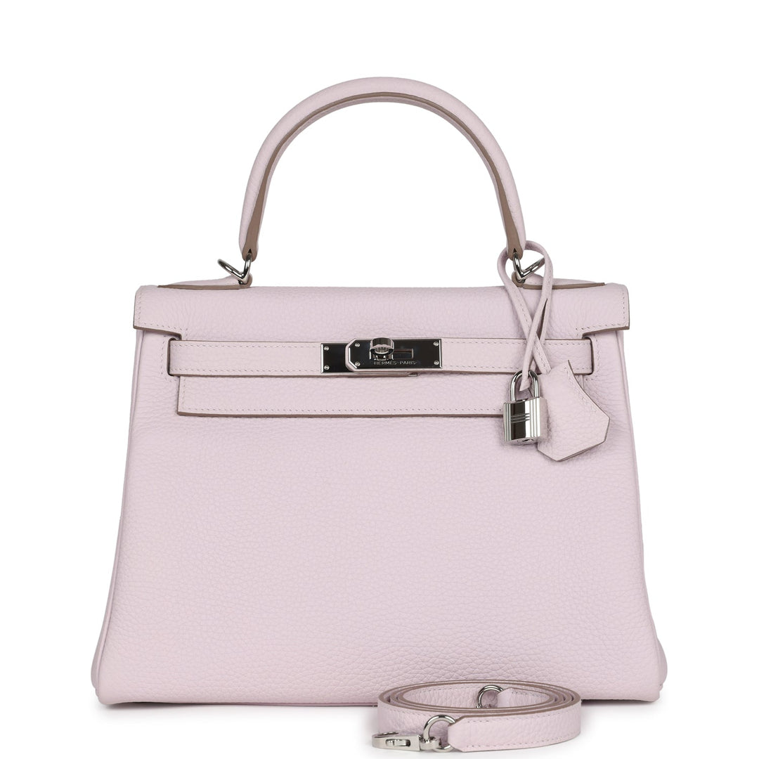 New Hermes Kelly Retourne 28 Mauve Pale Clemence Palladium Hardware