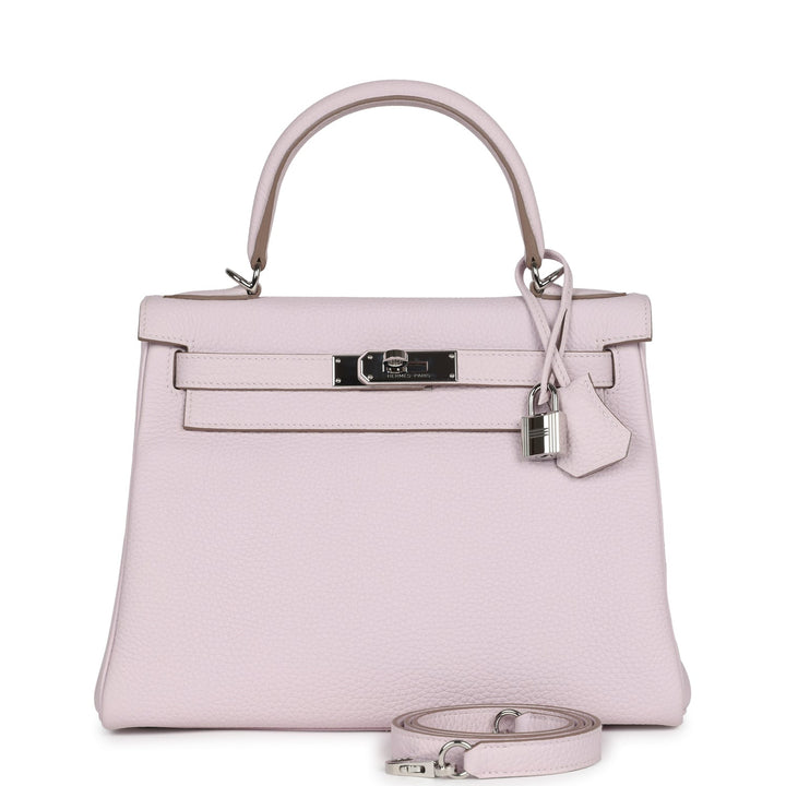 New Hermes Kelly Retourne 28 Mauve Pale Clemence Palladium Hardware