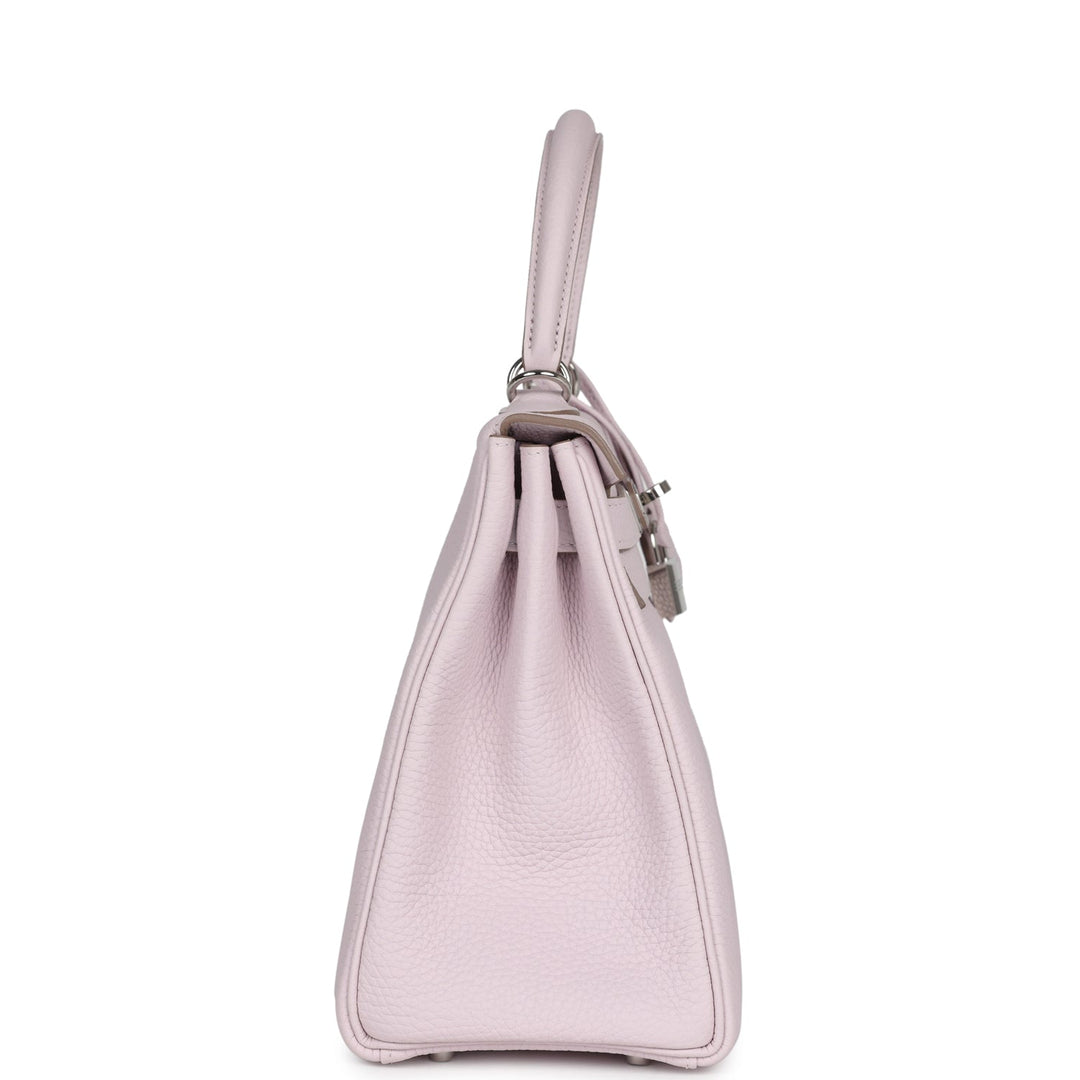 New Hermes Kelly Retourne 28 Mauve Pale Clemence Palladium Hardware