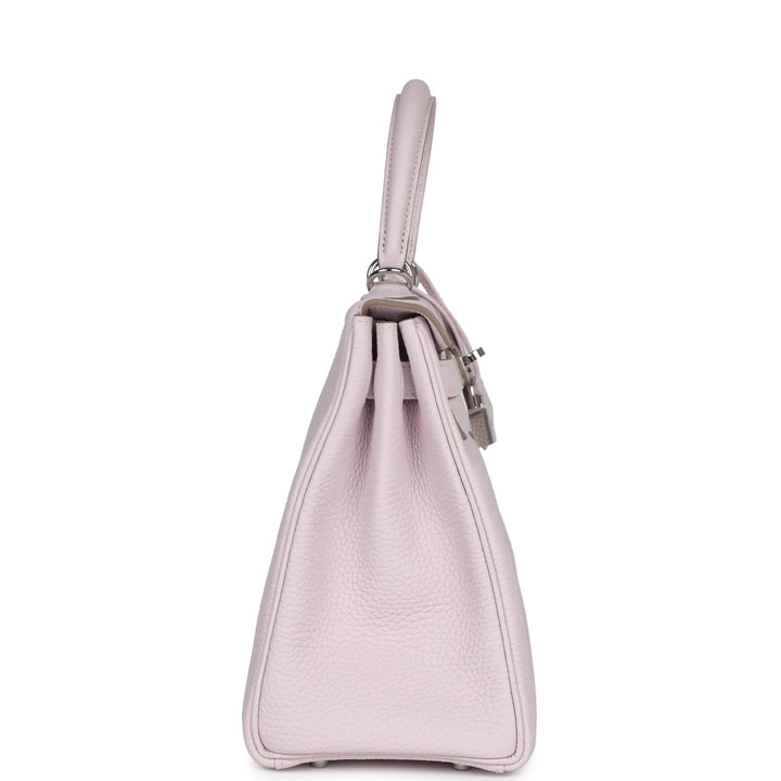 New Hermes Kelly Retourne 28 Mauve Pale Clemence Palladium Hardware