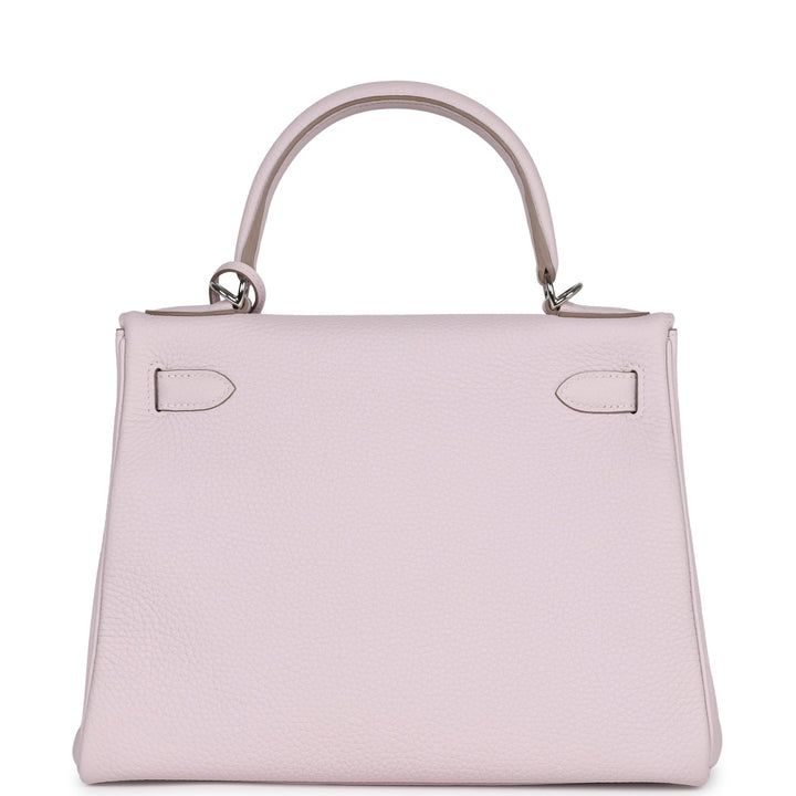 New Hermes Kelly Retourne 28 Mauve Pale Clemence Palladium Hardware