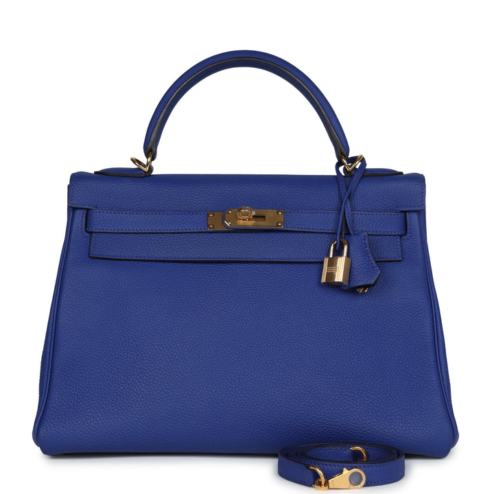New Hermes Kelly Retourne 32 Bleu Electric Togo Gold Hardware