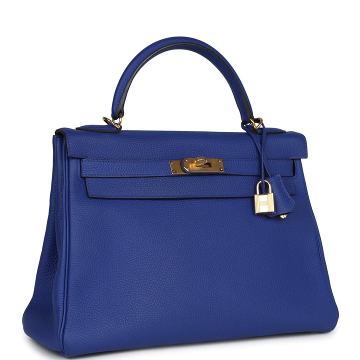 New Hermes Kelly Retourne 32 Bleu Electric Togo Gold Hardware
