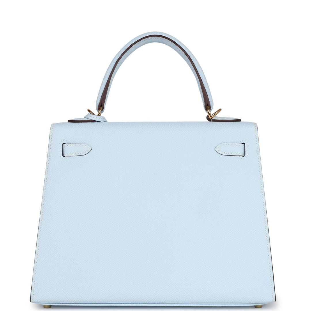 Hermes Kelly Sellier 25 Bleu Brume Epsom Gold Hardware
