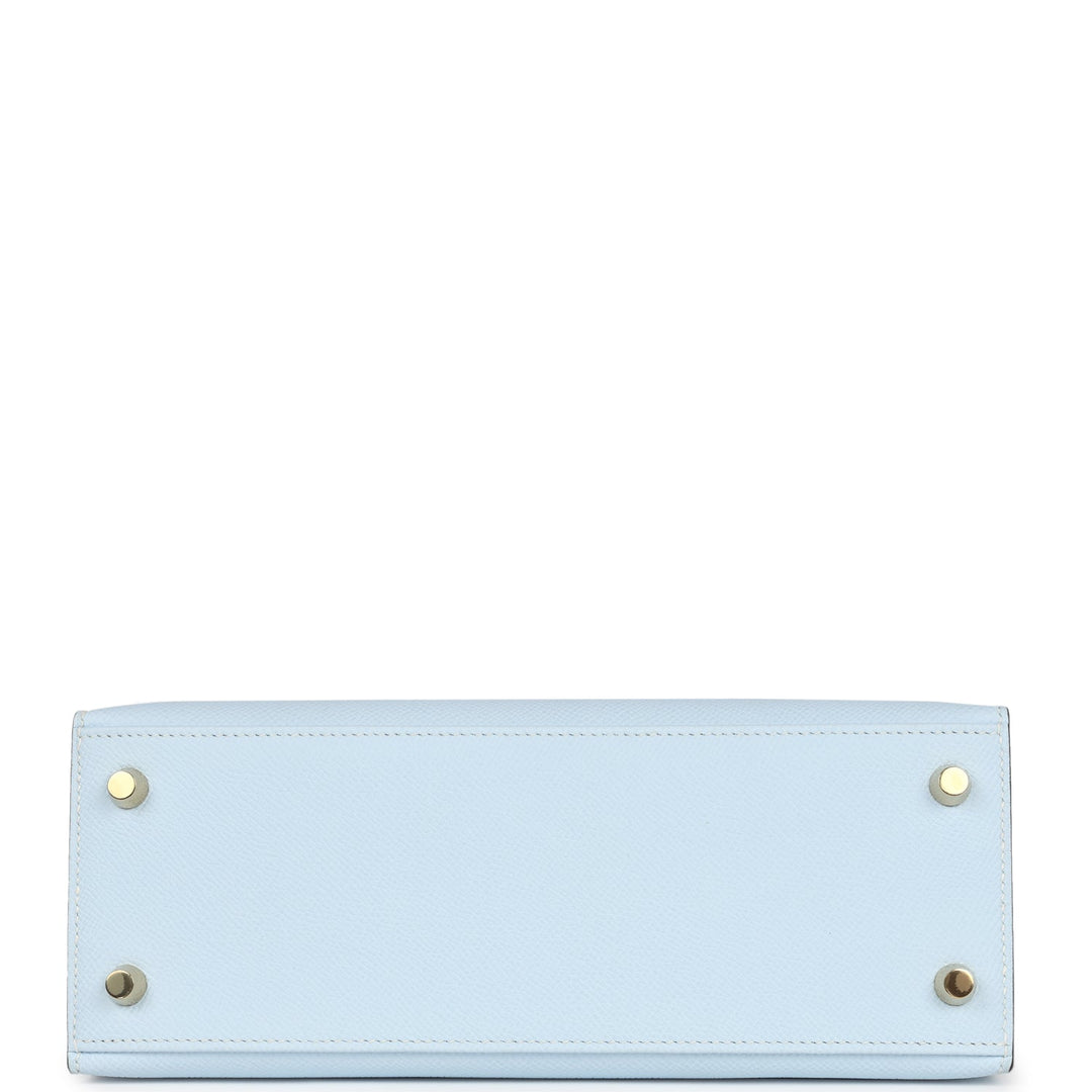 Hermes Kelly Sellier 25 Bleu Brume Epsom Gold Hardware