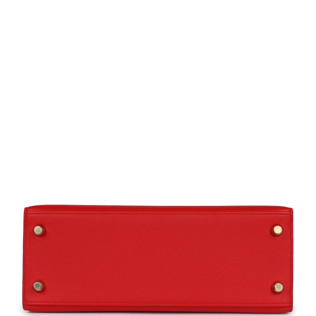Hermes Kelly Sellier 25 Rouge de Coeur Epsom Gold Hardware