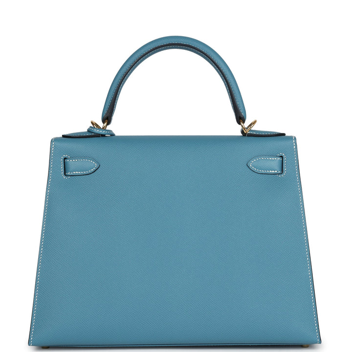 Hermes Kelly Sellier 28 Blue Jean Epsom Gold Hardware