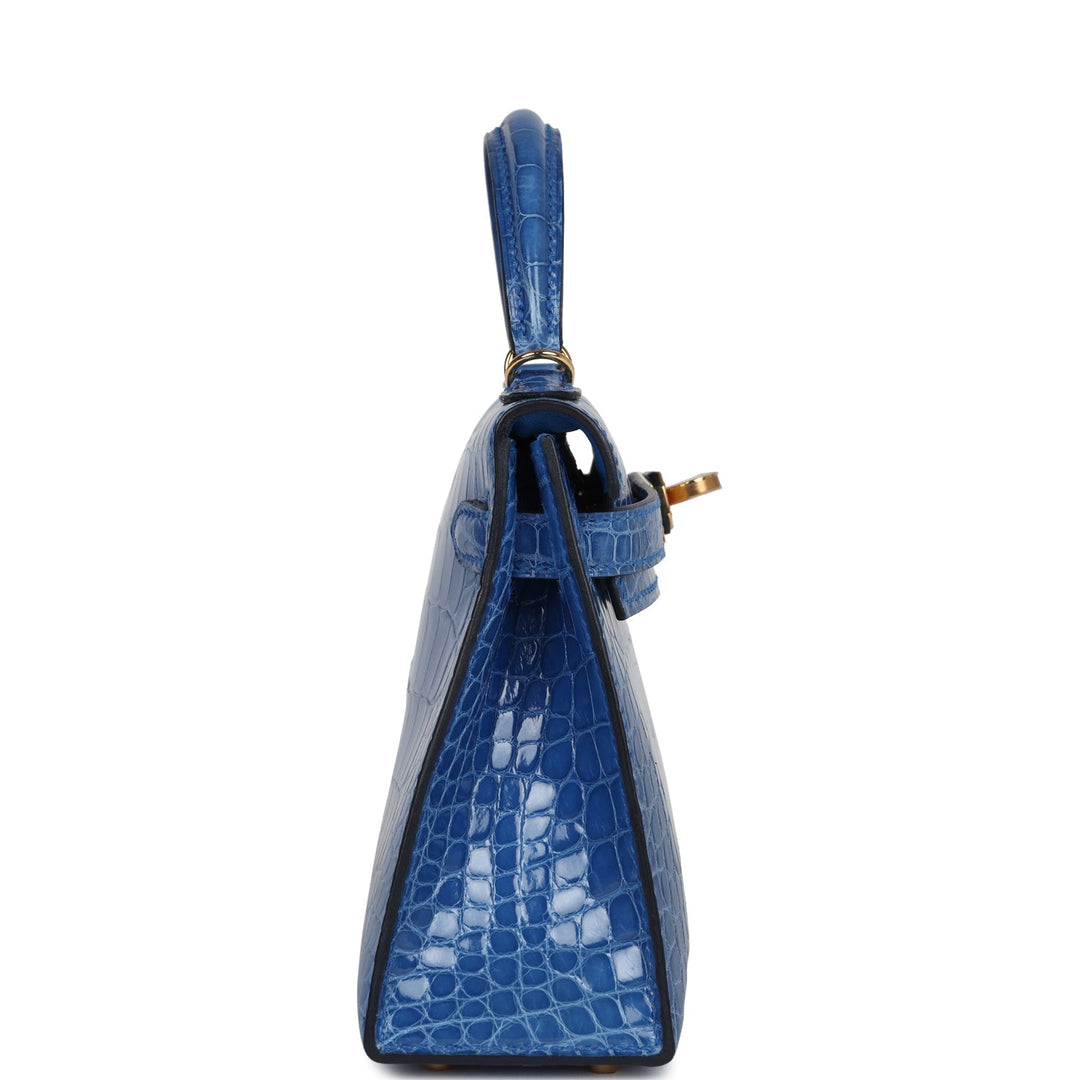 Hermes Kelly Sellier 20 Bleu Zellige Shiny Alligator Gold Hardware