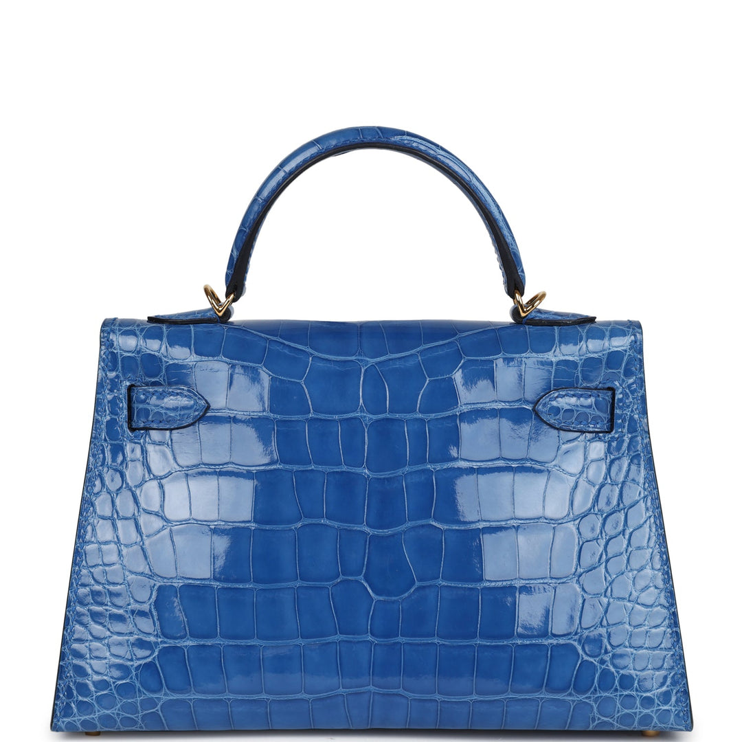 Hermes Kelly Sellier 20 Bleu Zellige Shiny Alligator Gold Hardware