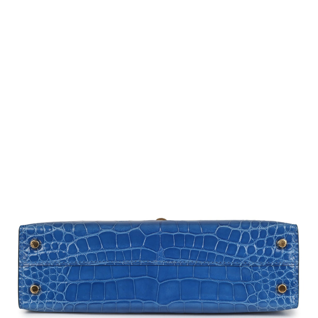 Hermes Kelly Sellier 20 Bleu Zellige Shiny Alligator Gold Hardware