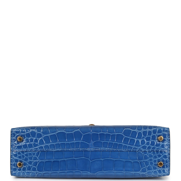 Hermes Kelly Sellier 20 Bleu Zellige Shiny Alligator Gold Hardware