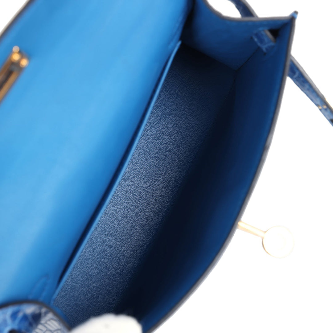 Hermes Kelly Sellier 20 Bleu Zellige Shiny Alligator Gold Hardware
