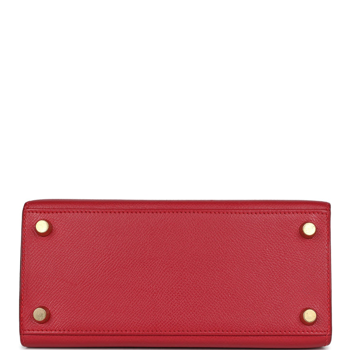 Hermes Kelly Sellier 20 Rouge Vif Courchevel Gold Hardware