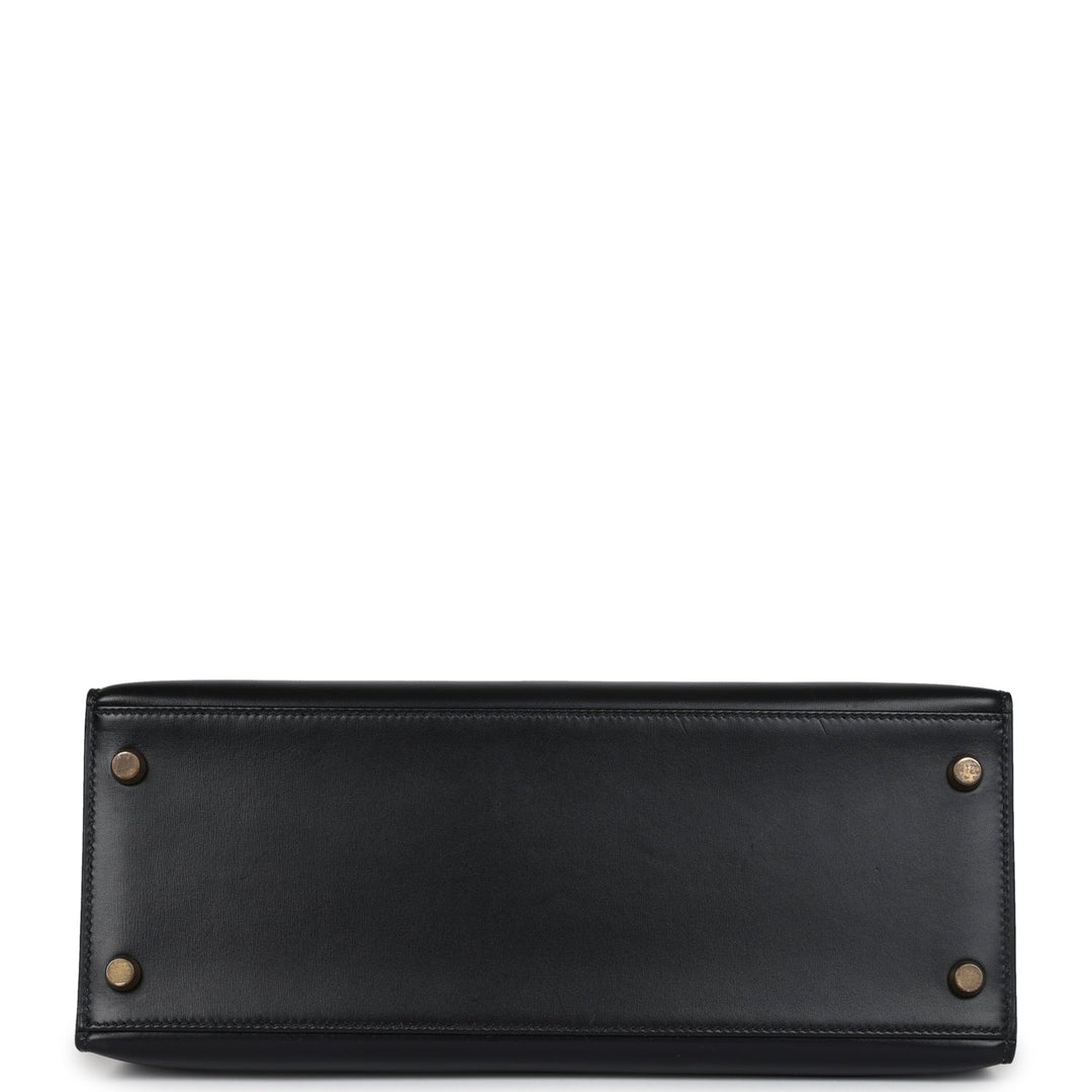 Vintage Hermes Kelly Sellier 28 Black Box Gold Hardware