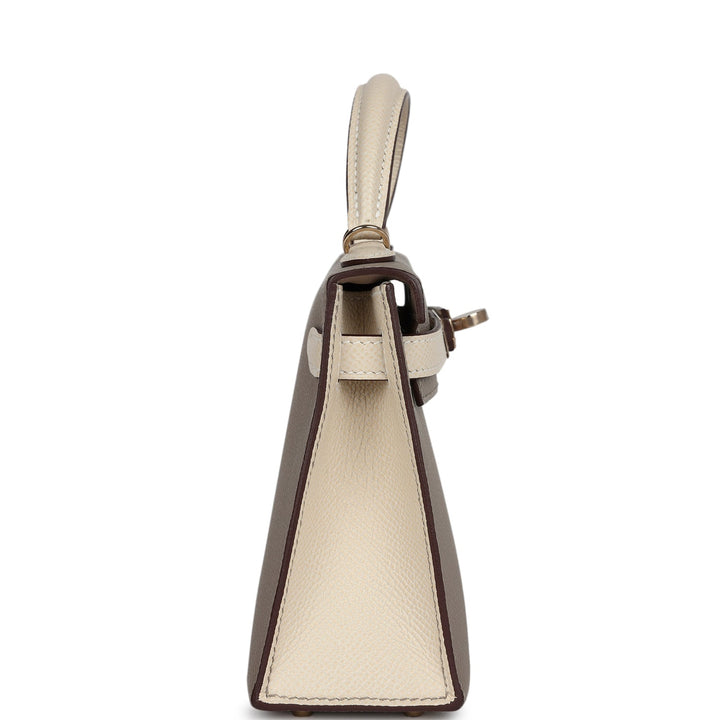 New Hermes Special Order (HSS) Kelly Sellier 20 Craie and Gris Asphalte Epsom Permabrass Hardware