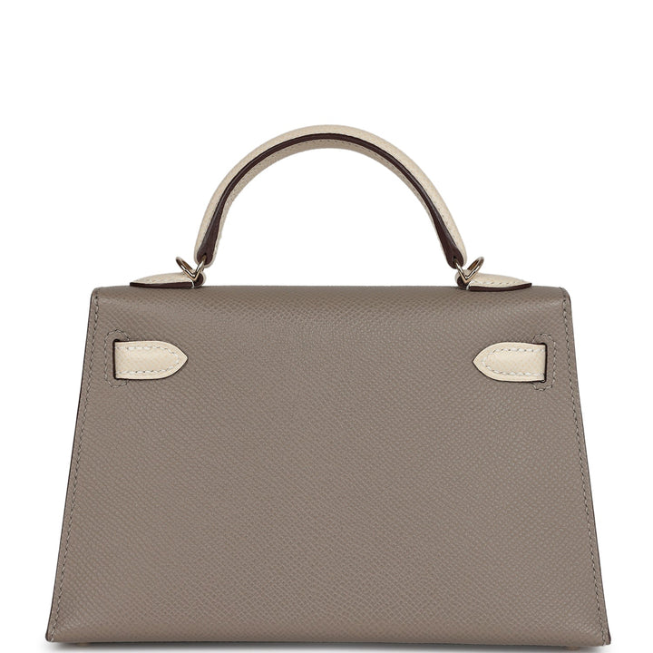 New Hermes Special Order (HSS) Kelly Sellier 20 Craie and Gris Asphalte Epsom Permabrass Hardware