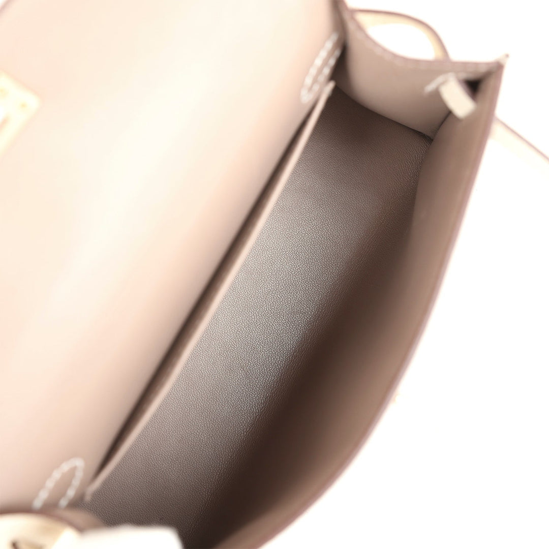 New Hermes Special Order (HSS) Kelly Sellier 20 Craie and Gris Asphalte Epsom Permabrass Hardware