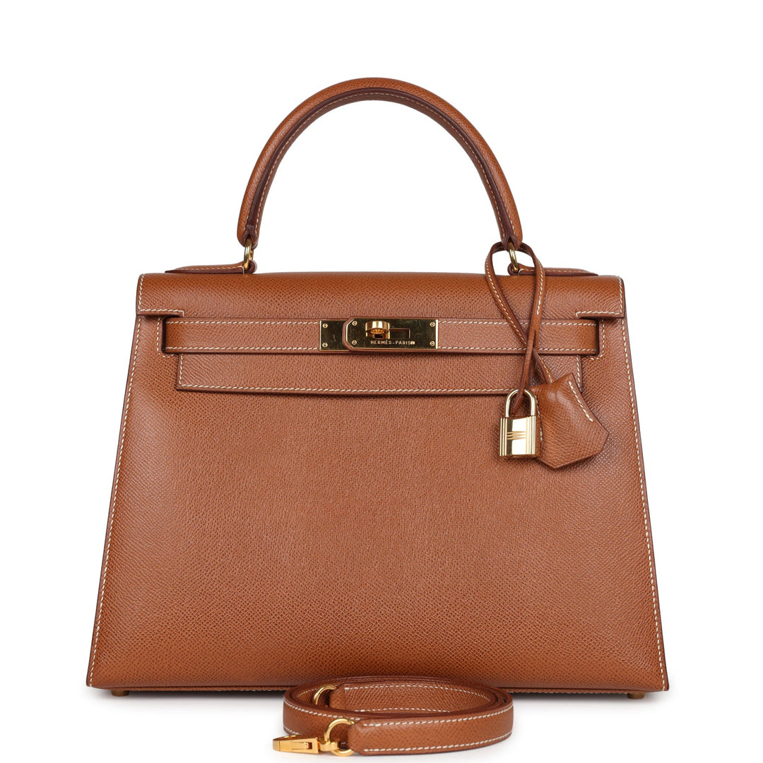 Vintage Hermes Kelly Sellier 28 Gold Courchevel Gold Hardware