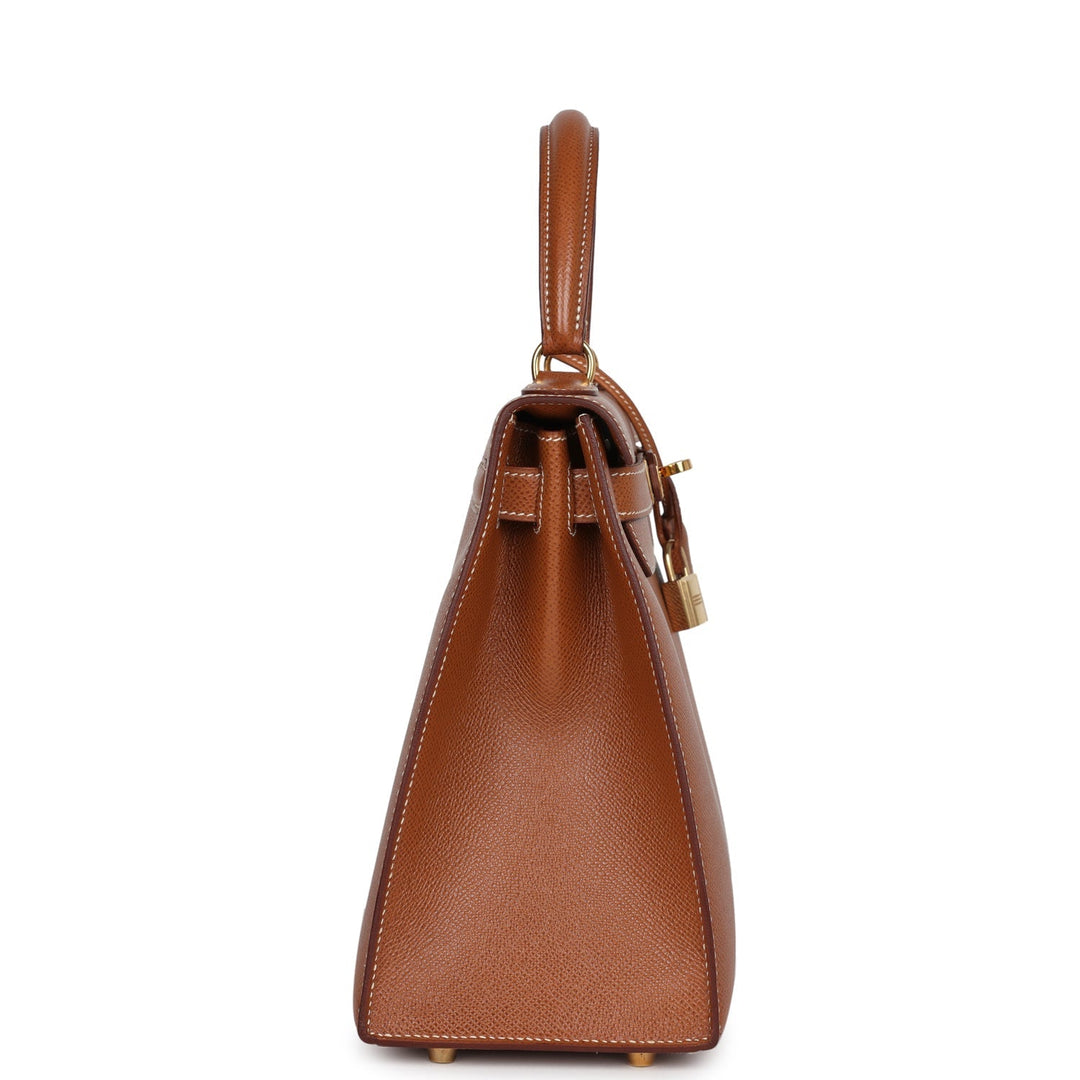Vintage Hermes Kelly Sellier 28 Gold Courchevel Gold Hardware