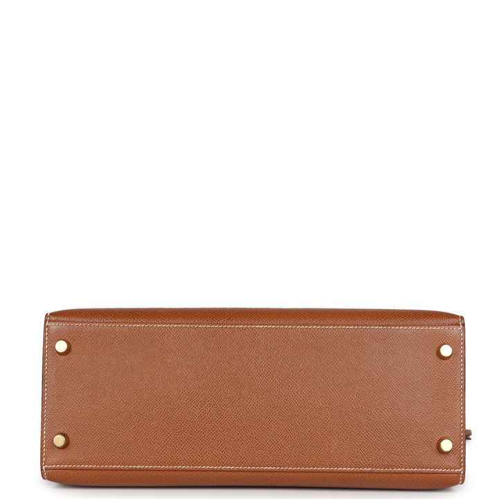Vintage Hermes Kelly Sellier 28 Gold Courchevel Gold Hardware