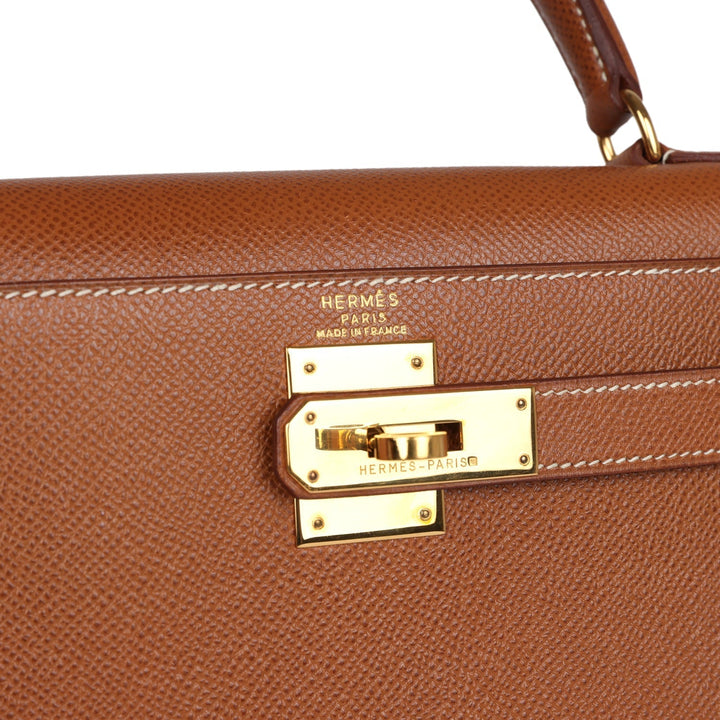 Vintage Hermes Kelly Sellier 28 Gold Courchevel Gold Hardware