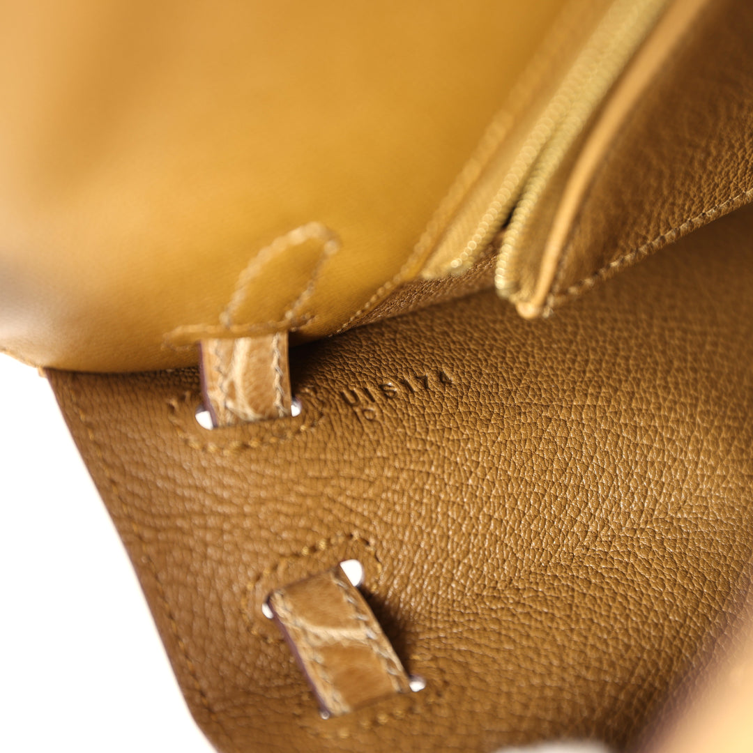 Hermes Kelly Sellier 25 Bronze Dorè Madame and Sable Shiny Niloticus Crocodile Touch Permabrass Hardware