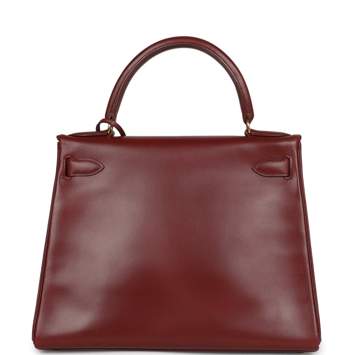 Vintage Hermes Kelly Sellier 28 Rouge Vif Box Gold Hardware