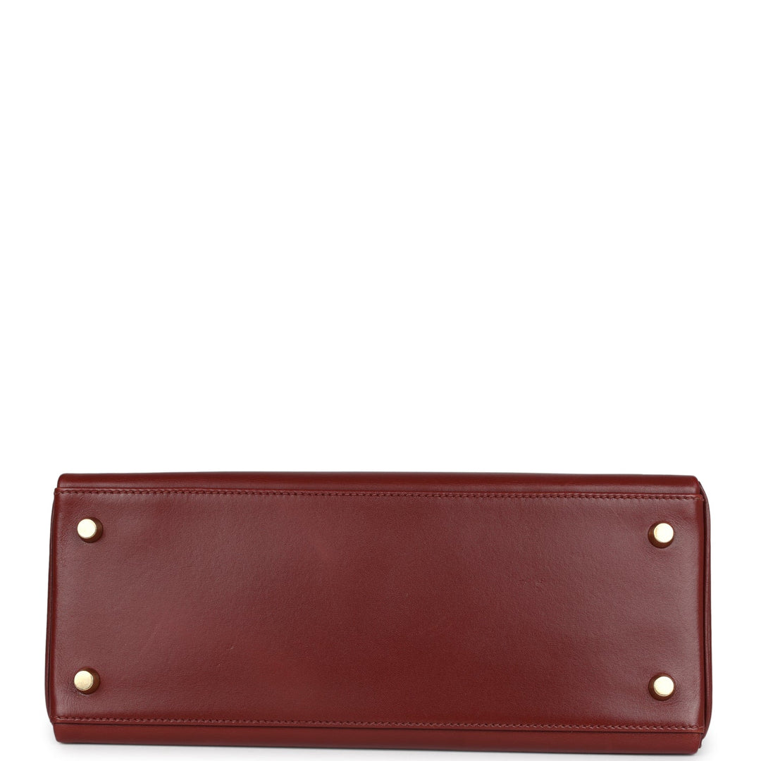 Vintage Hermes Kelly Sellier 28 Rouge Vif Box Gold Hardware