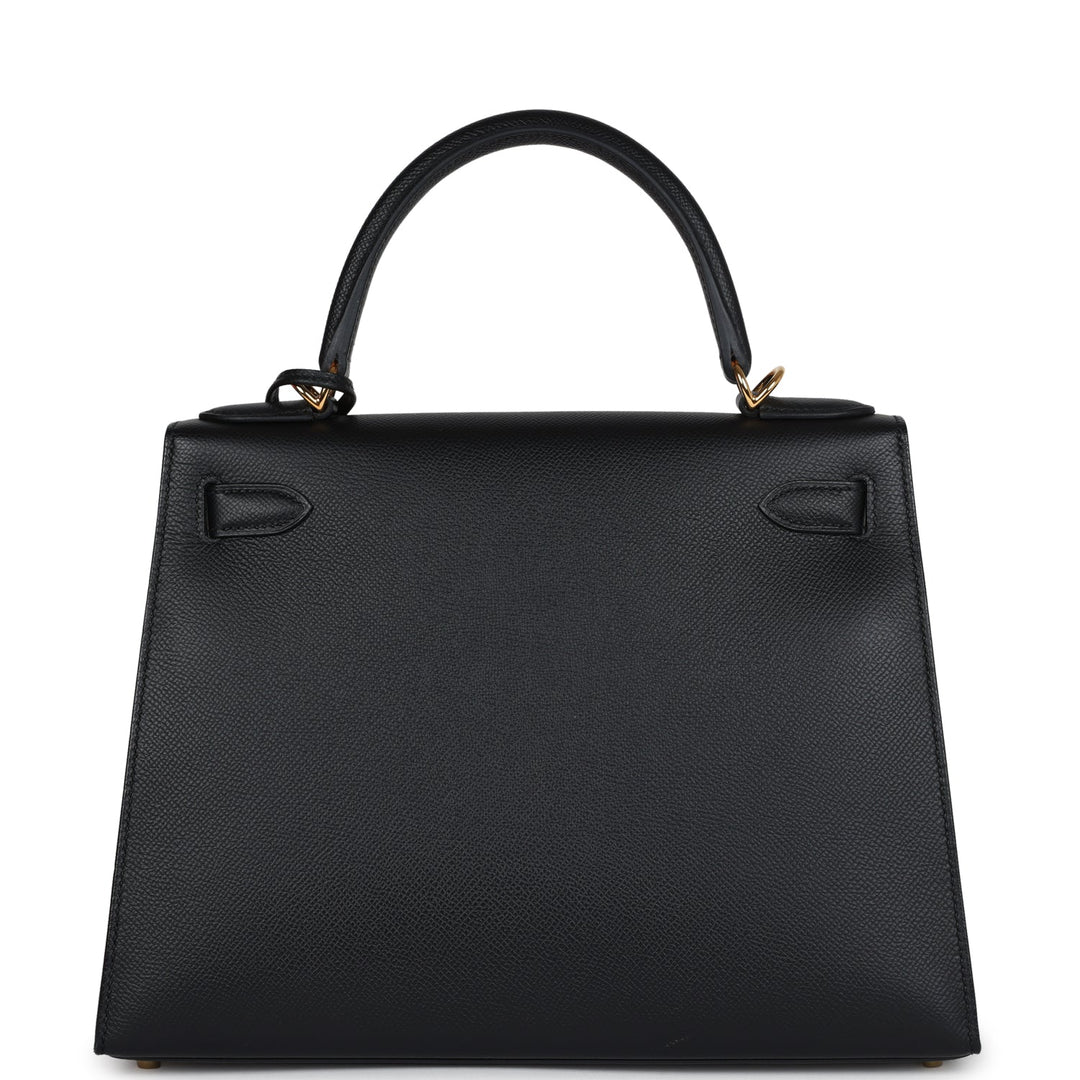 New Hermes Kelly Sellier 28 Black Epsom Gold Hardware
