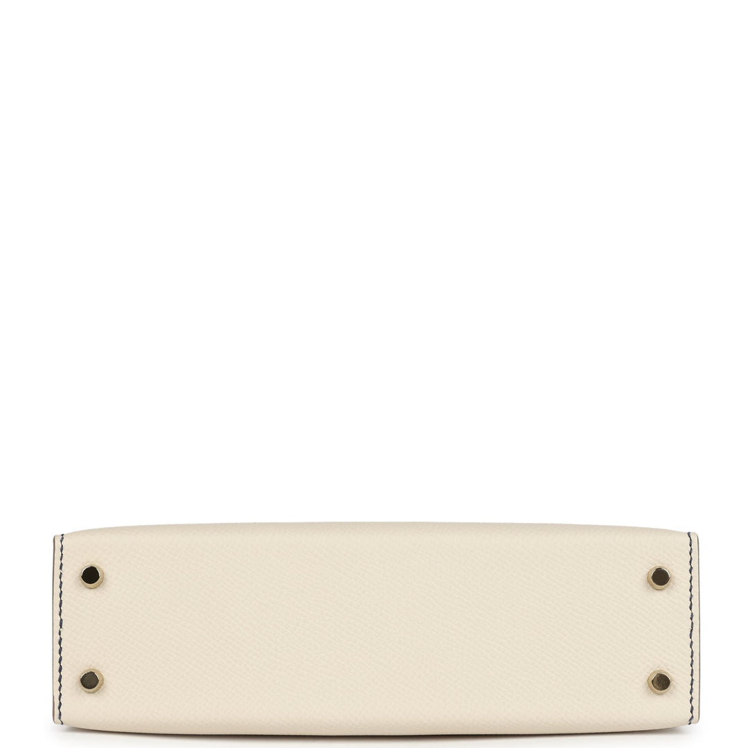 Hermes Special Order (HSS) Kelly Sellier 20 Craie/Bleu Saphir Epsom Permabrass Hardware