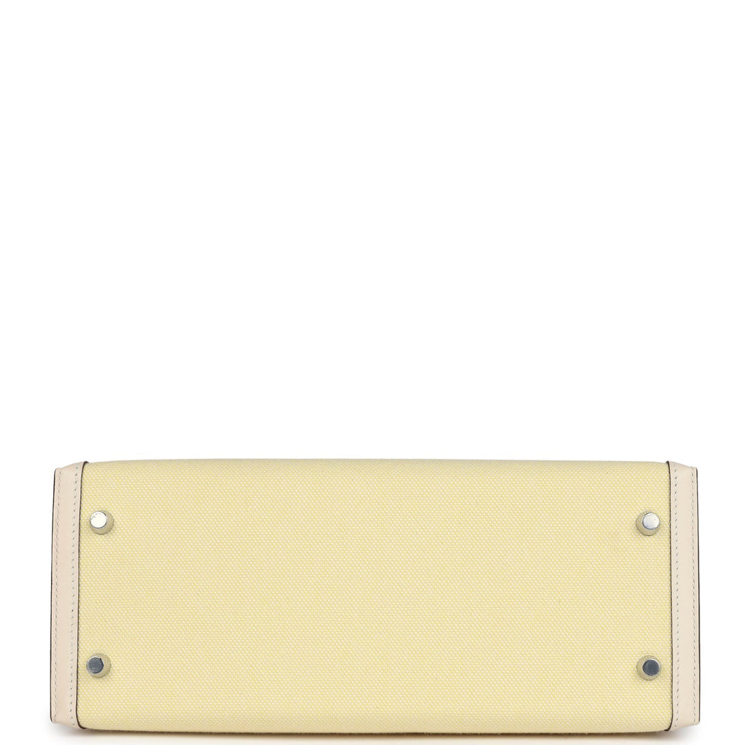 Hermes Kelly Sellier 28 Nata Swift and Jaune Citron Toile H Canvas Palladium Hardware