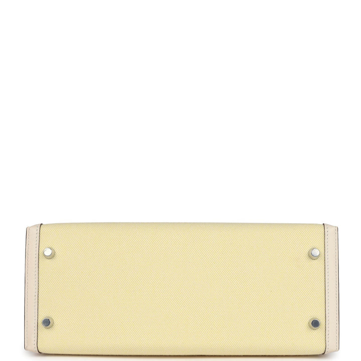 Hermes Kelly Sellier 28 Nata Swift and Jaune Citron Toile H Canvas Palladium Hardware