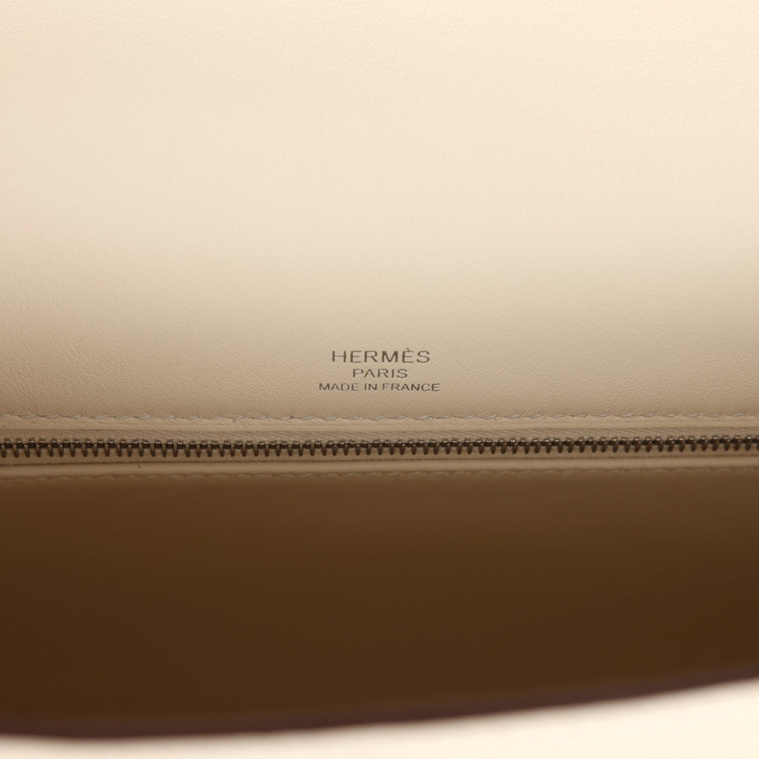 Hermes Kelly Sellier 28 Nata Swift and Jaune Citron Toile H Canvas Palladium Hardware