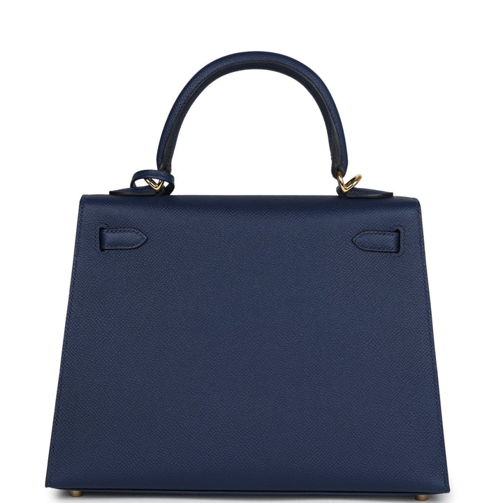 Hermes Kelly Sellier 25 Bleu Navy Epsom Gold Hardware