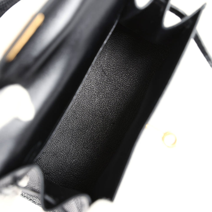 Hermes Kelly Sellier 20 Black Varanus Salvator Lizard Gold Hardware