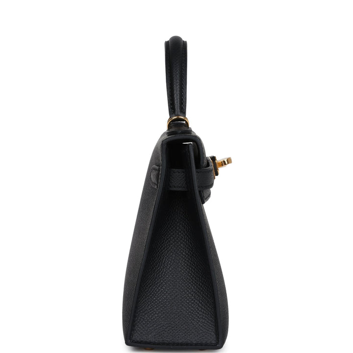 Hermes Kelly Sellier 20 Black Epsom Gold Hardware